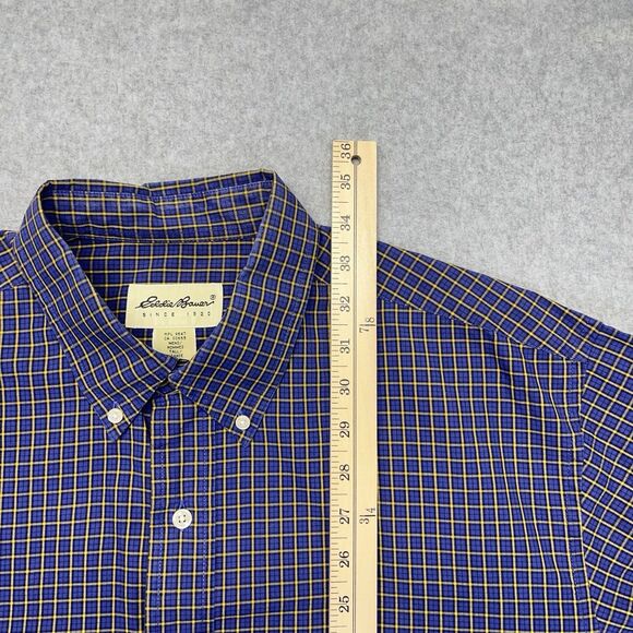 Eddie Bauer Button-Down Shirt Men’s Large Blue Yellow Windowpane Plaid LS - Picture 12 of 13
